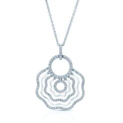 Diamond Floral Wave Cutout Fashion Pendant In 18k White Gold