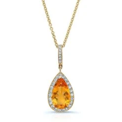 Citrine Pear And Diamond Halo Pendant In 14k Yellow Gold(1/2 Ct. Tw.)