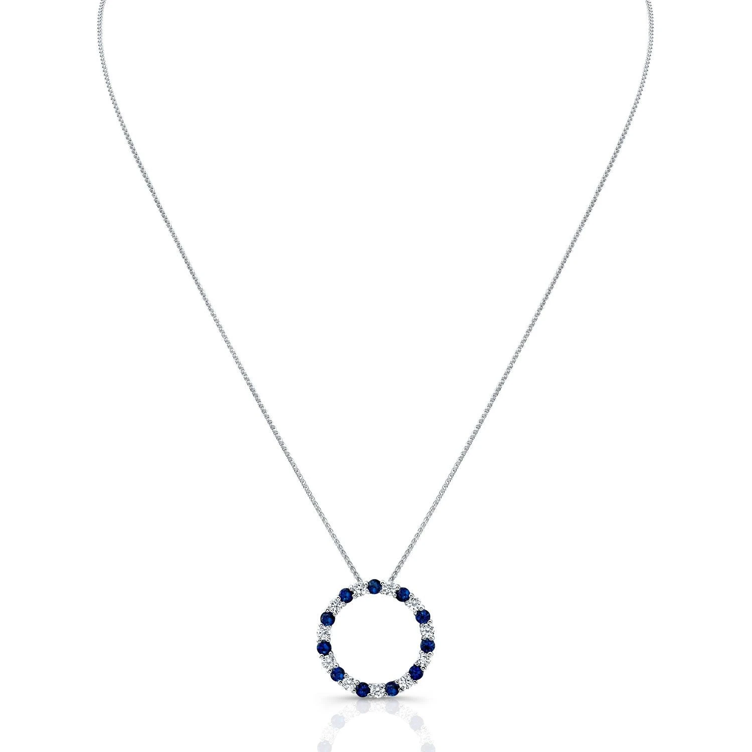 Sapphire And Diamond Circle Pendant In 14k White Gold 17-inch Chain - Image 3