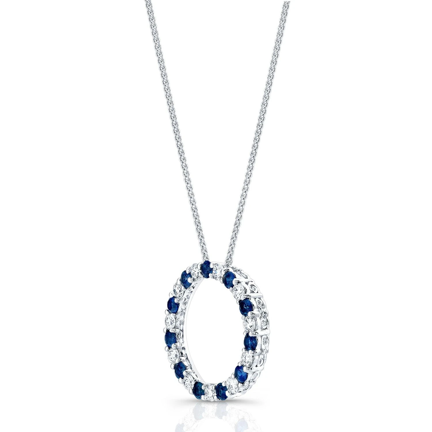 Sapphire And Diamond Circle Pendant In 14k White Gold 17-inch Chain - Image 2