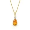 Citrine And Diamond Teardrop Pendant In 14k Yellow Gold 17 In Curb Chain