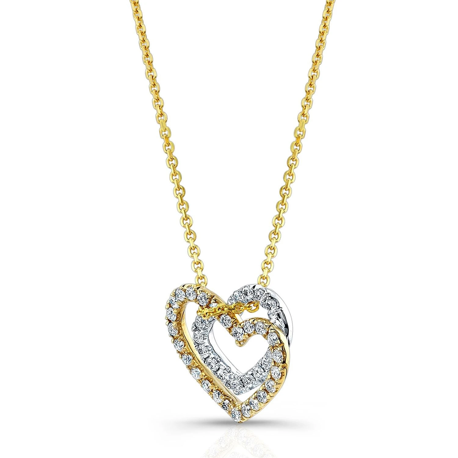 Diamond Pave Double Heart Pendant In Two Tone 14k Gold - Image 2