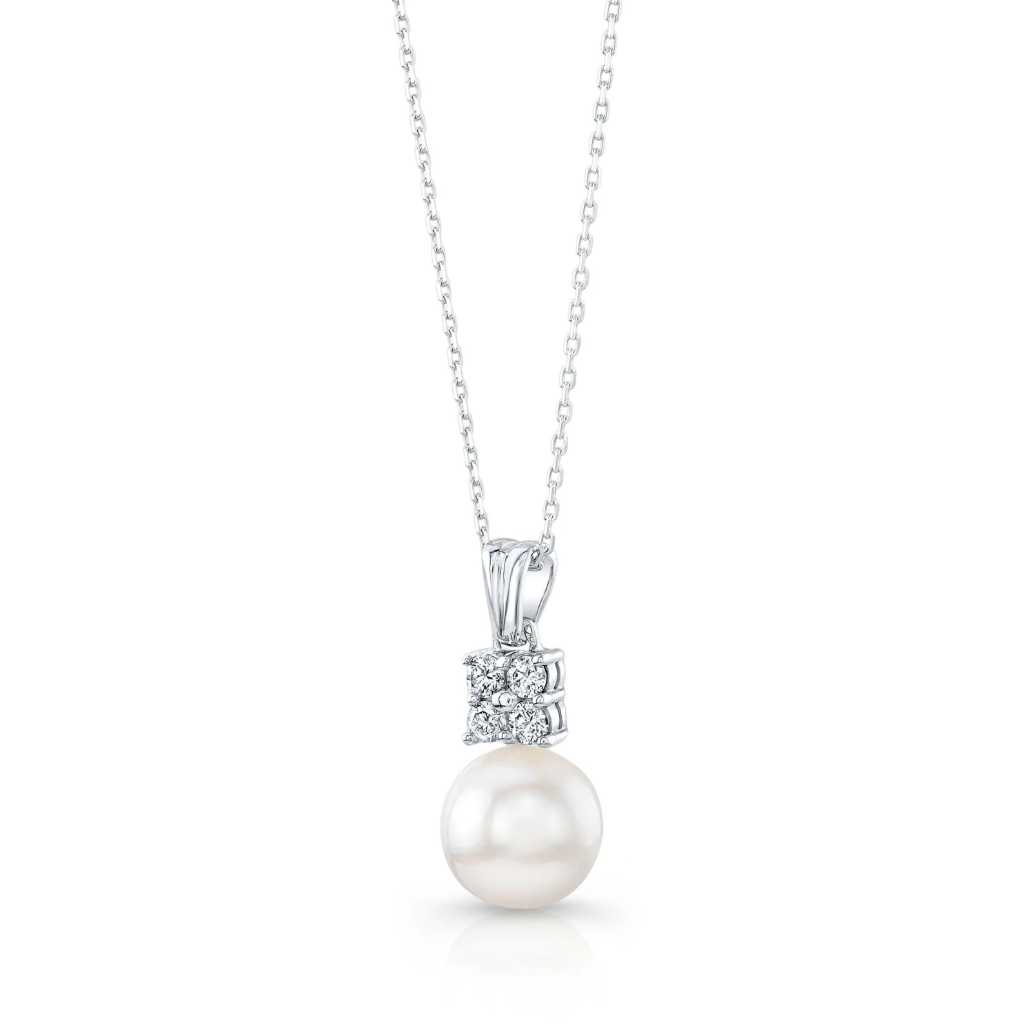 Pearl And Diamond Pendant In 14k White Gold - Image 2