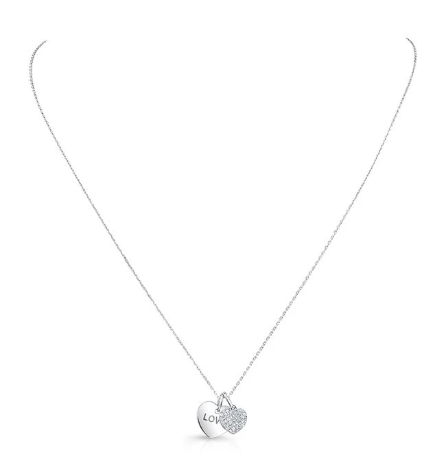 Diamond Double Heart Dangle Pendant In 14k White Gold (17 In Curb Chain) - Image 3