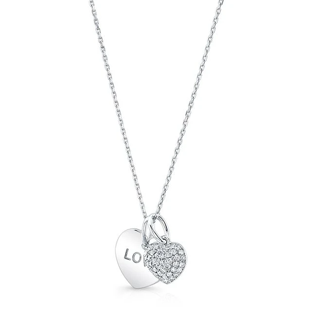 Diamond Double Heart Dangle Pendant In 14k White Gold (17 In Curb Chain) - Image 2