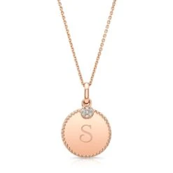 Diamond Initial "m" Disc Pendant In 14k Rose Gold, 16-17in Chain