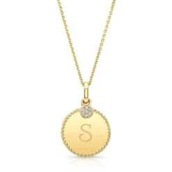 Diamond Initial "c" Disc Pendant In 14k Yellow Gold