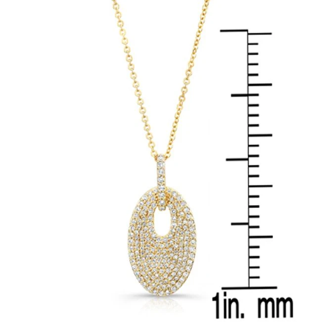 Diamond Pave Oval Disc Pendant In 14k Yellow Gold - Image 2