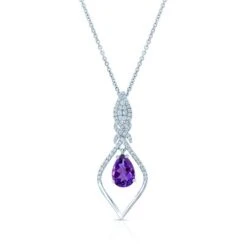 Amethyst And Diamond Studded Kite Pendant In 14k White Gold