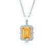 Citrine Emerald Cut And Diamond Pendant In 14k White Gold (1/5 Ct.tw.)