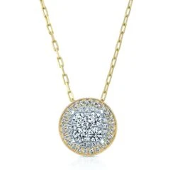 Round Diamond Halo Cluster Pendant In 14k Two Tone Gold (5/8 Ct.tw.)