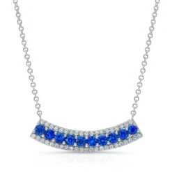 Sapphire And Diamond Curved Pendant In 14k White Gold