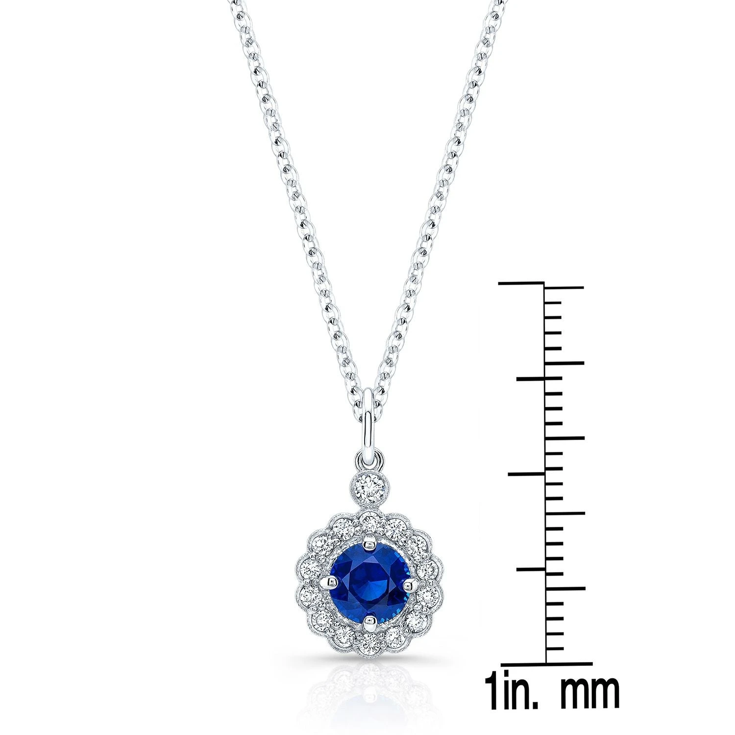 Sapphire And Diamond Scalloped Pendant In 14k White Gold (16-18") - Image 3