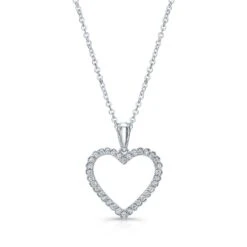 Diamond Heart Pendant With Scallop Edge And Millgrain Detail In 14k White Gold