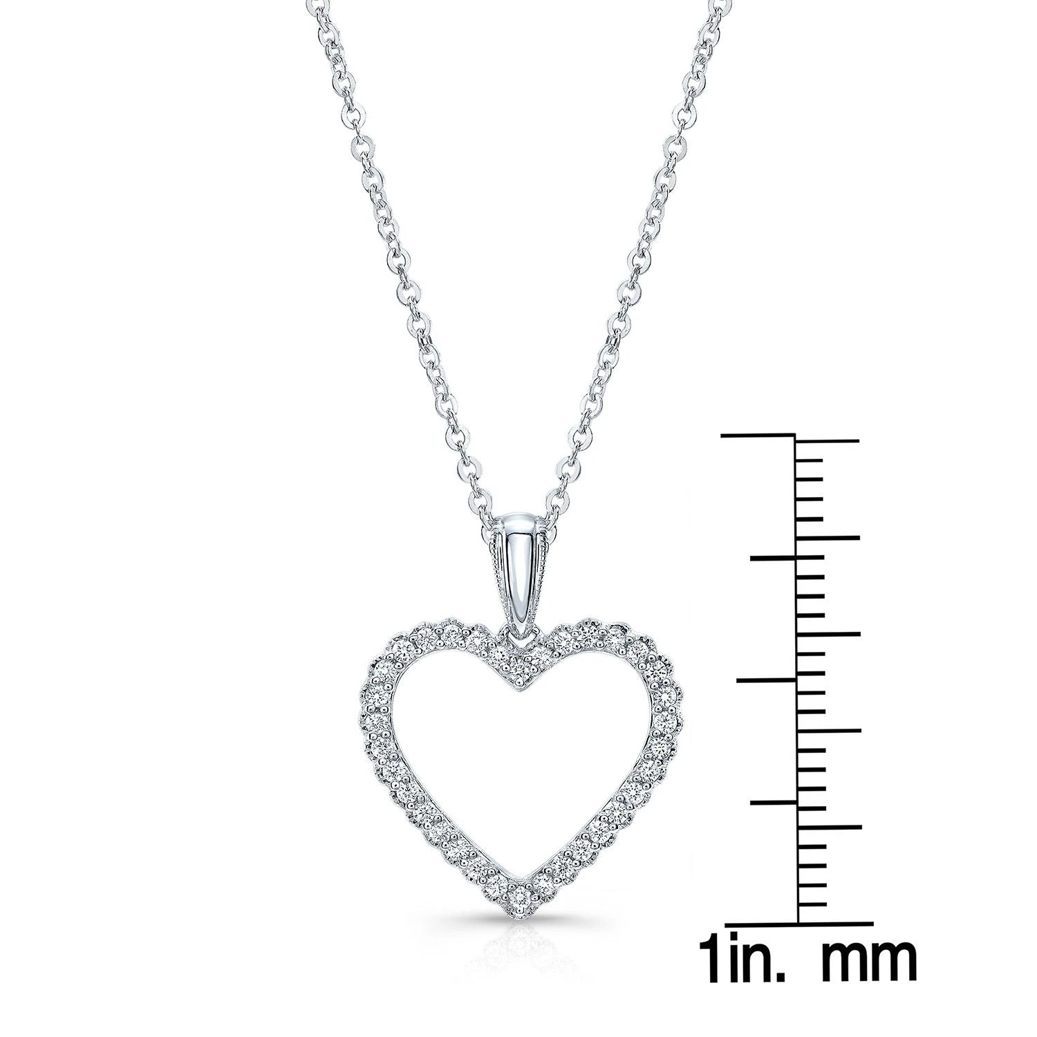 Diamond Heart Pendant With Scallop Edge And Millgrain Detail In 14k White Gold - Image 3