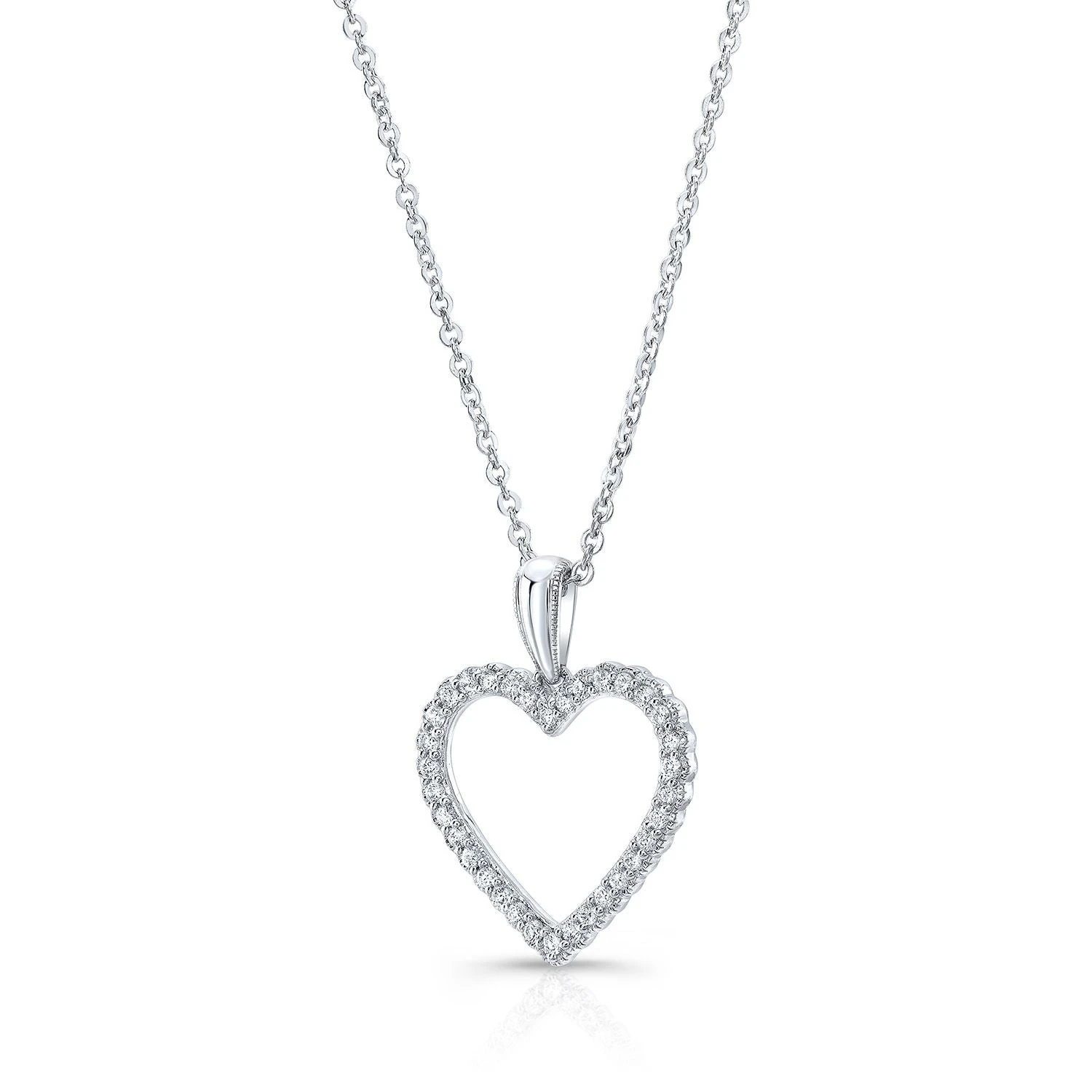 Diamond Heart Pendant With Scallop Edge And Millgrain Detail In 14k White Gold - Image 2