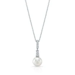 Cultured Pearl And Diamond Pendant With Graduated Prong-set Bail In 14k White Gold (8.0-8.5mm) (si)