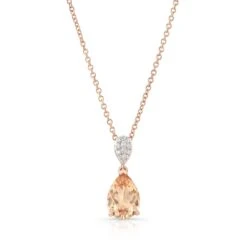 Morganite And Diamond 10x7mm Pear Shape Pendant