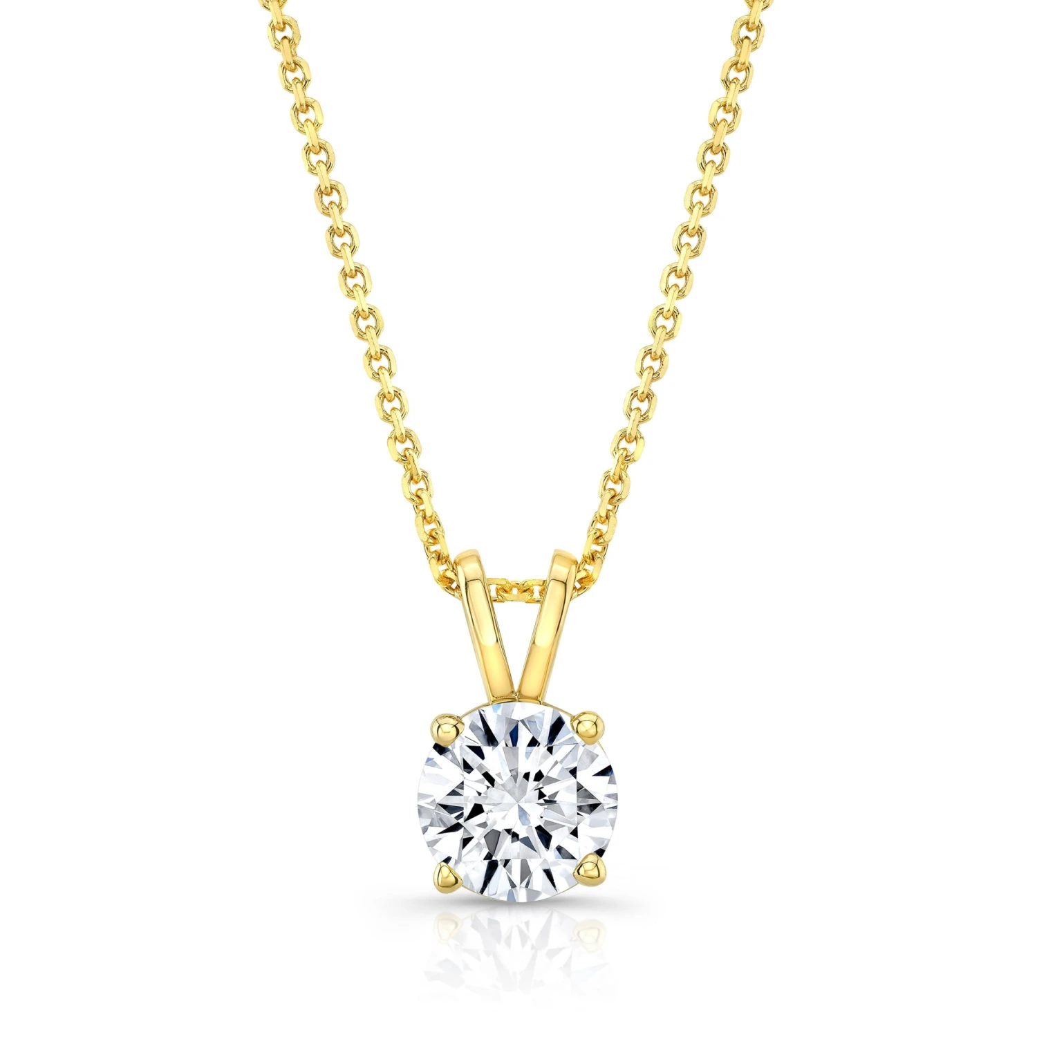 Round (full Cut) Diamond Solitaire Pendant In A 14k Yellow Gold 4-prong Basket Setting, 2ct. T.w. (hi, Si1-si2)
