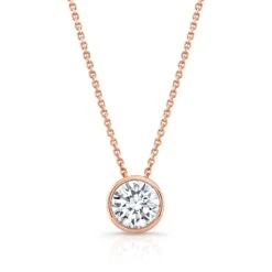 Round (full Cut) Diamond Solitaire Pendant In A 14k Rose Gold Bezel Slide Setting, 0.55ct. T.w. (hi, Si1-si2)