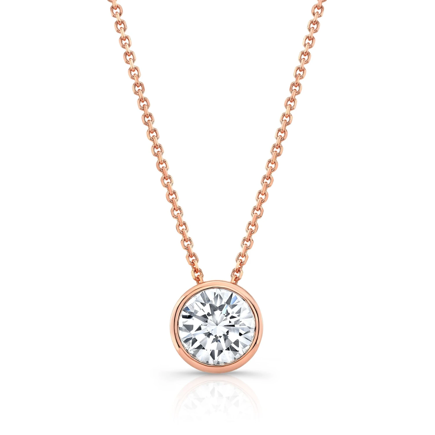 Round (full Cut) Diamond Solitaire Pendant In A 14k Rose Gold Bezel Slide Setting, 0.55ct. T.w. (hi, Si1-si2)