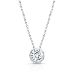 Round (full Cut) Diamond Solitaire Pendant In A 14k White Gold Bezel Slide Setting, 0.25ct. T.w. (hi, Si1-si2)