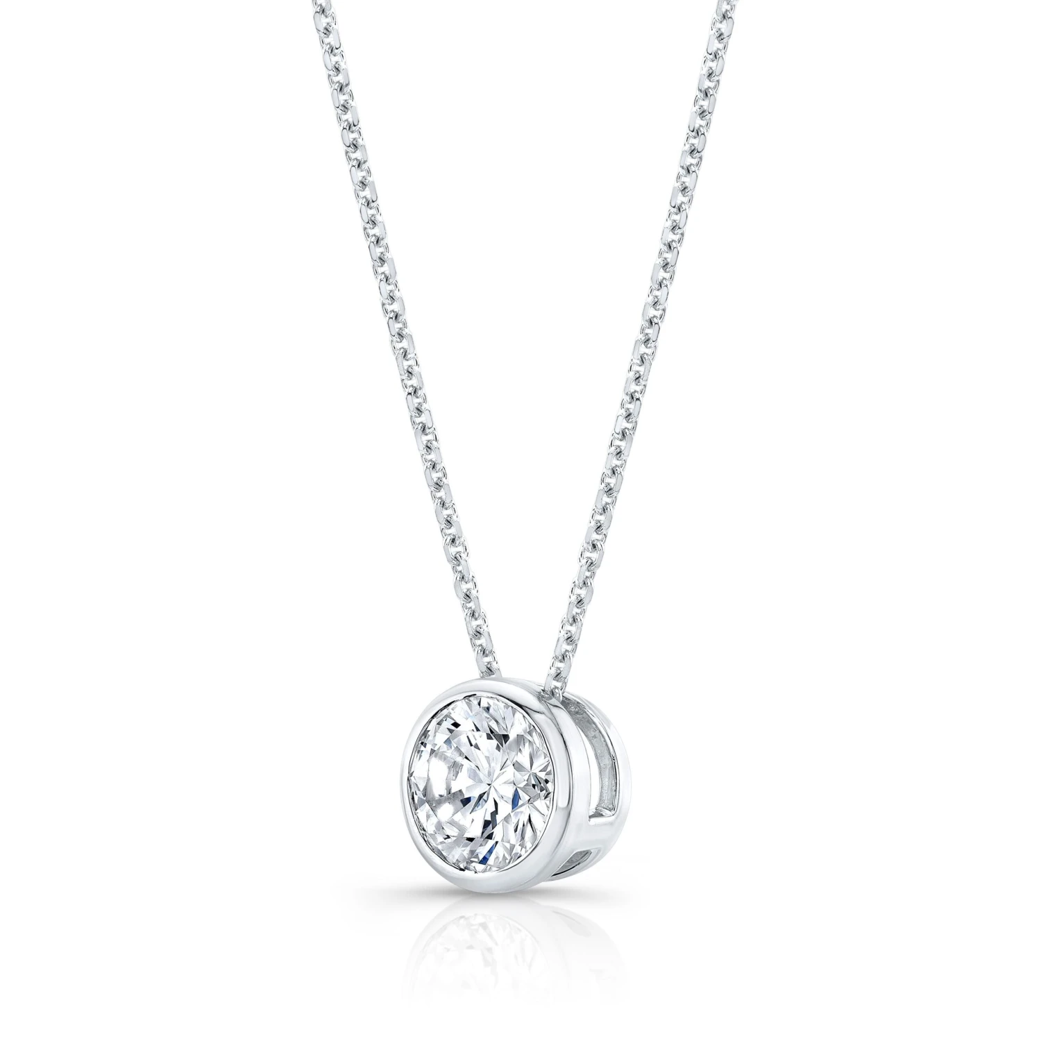 Round (full Cut) Diamond Solitaire Pendant In A 14k White Gold Bezel Slide Setting, 0.25ct. T.w. (hi, Si1-si2) - Image 2