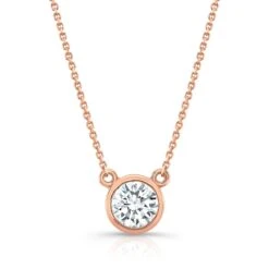 Round (full Cut) Diamond Solitaire Pendant In A 14k Rose Gold Bezel Centered Setting, 0.55ct. T.w. (hi, Si1-si2)