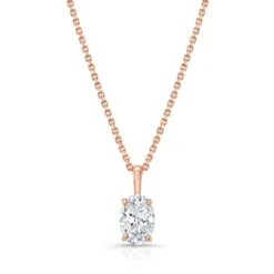 Oval Diamond Solitaire Pendant In A 14k Rose Gold Fleur De Lis Setting, 3.85ct. T.w. (hi, Si1-si2)