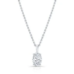 Oval Diamond Solitaire Pendant In A 14k White Gold Fleur De Lis Setting, 0.75ct. T.w. (hi, Si1-si2)