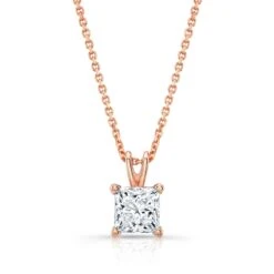 Princess Diamond Solitaire Pendant In A 14k Rose Gold 4-prong Basket Setting, 3.67ct. T.w. (hi, Si1-si2)
