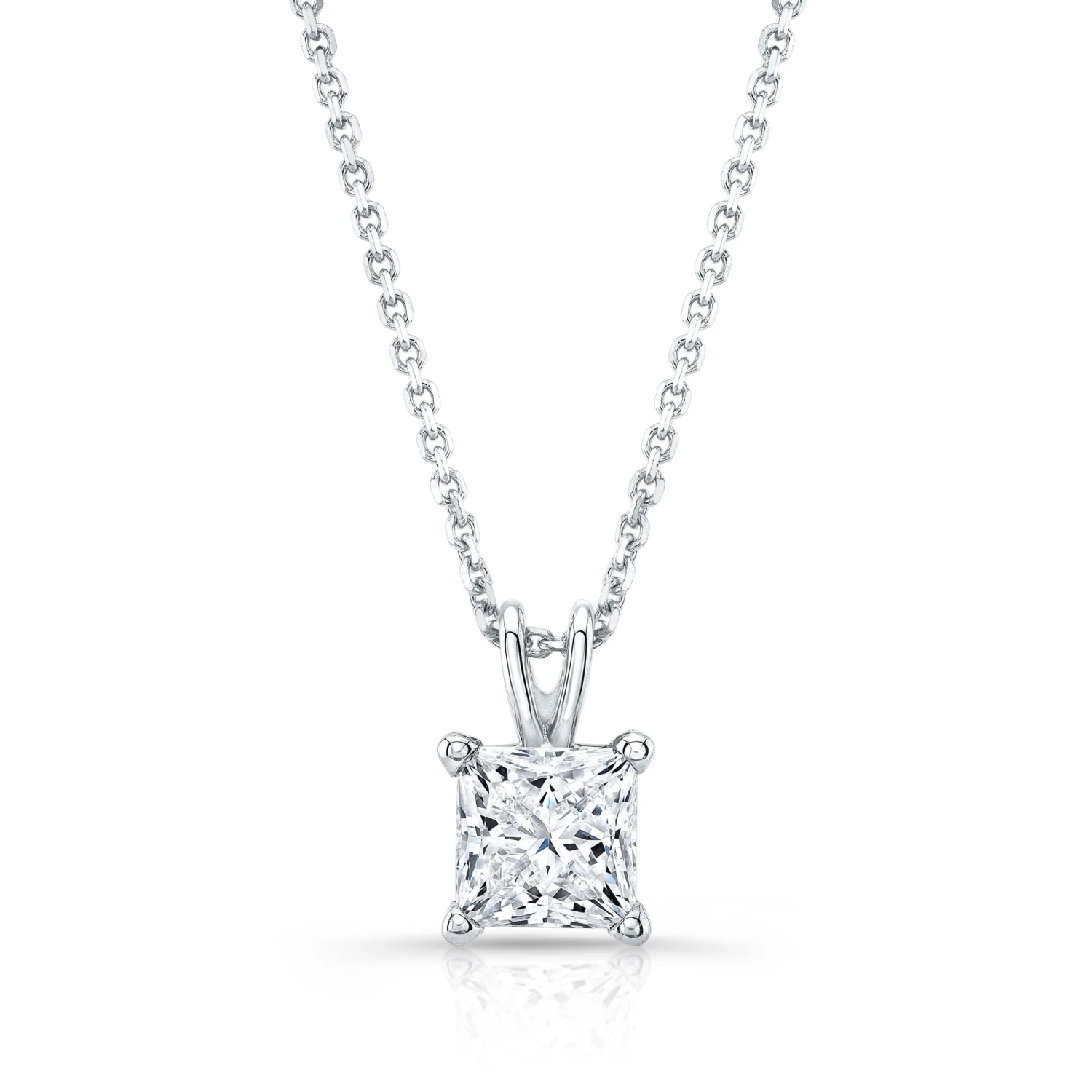 Princess Diamond Solitaire Pendant In A 14k White Gold 4-prong Basket Setting, 2ct. T.w. (hi, Si1-si2)