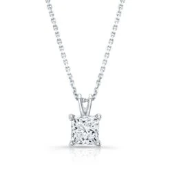 Princess Diamond Solitaire Pendant In A 14k White Gold 4-prong Basket Setting, 3.67ct. T.w. (hi, Si1-si2)
