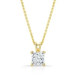 Princess Diamond Solitaire Pendant In A 14k Yellow Gold 4-prong Basket Setting, 3.67ct. T.w. (hi, Si1-si2)