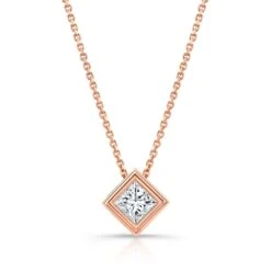 Princess Diamond Solitaire Pendant In A 14k Rose Gold Bezel Slide Setting, 1.25ct. T.w. (hi, Si1-si2)