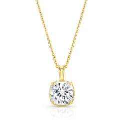Cushion Diamond Solitaire Pendant In A 14k Yellow Gold 4-prong Leaf Scroll Setting, 2.24ct. T.w. (i, Vs1 Gia)