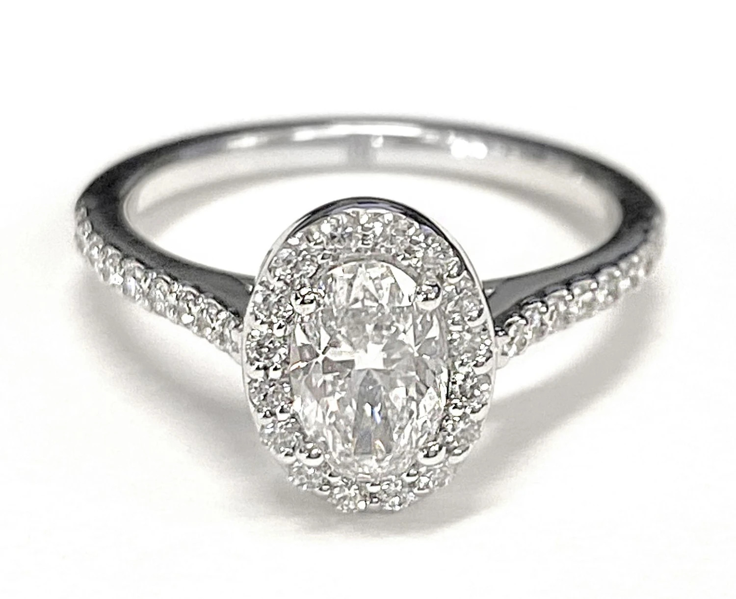 14K Yellow Gold Oval Classic French Pave Diamond Halo And Linear Engagement Ring -1/3ctw - Image 4