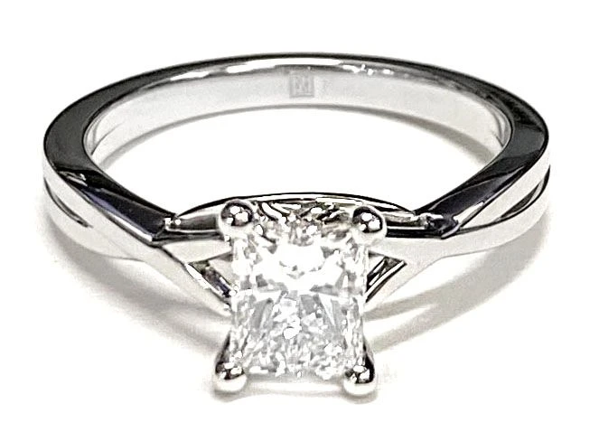 14K Rose Gold Radiant Cut Center Delicate Twist Solitaire Engagement Ring - Image 4