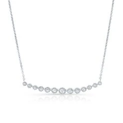 Diamond 13-stone Floral Millgrained Necklace In 14k White Gold (1/3 Ct.tw.)
