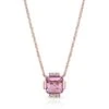Amethyst Square Necklace With Diamond Pave & Solid Bar/channel Basket In 14k Rose Gold (16-18 Adj Chn)