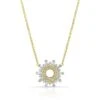 Diamond Round And Straight Baguette Starburst Necklace In 14k Yellow Gold