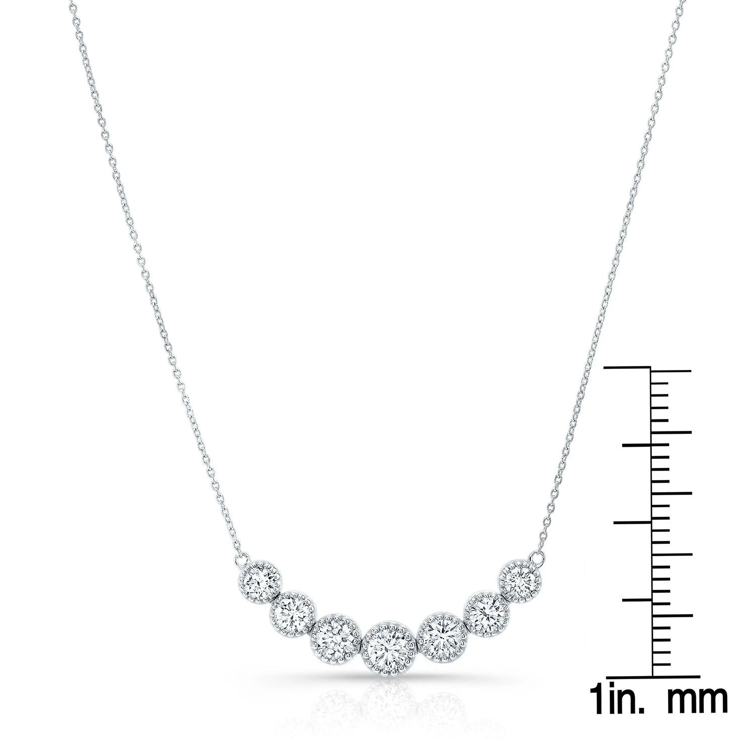 Diamond 7-stone Round Bezel Graduated Necklace With Millgrained Edging In 14k White Gold - Image 3