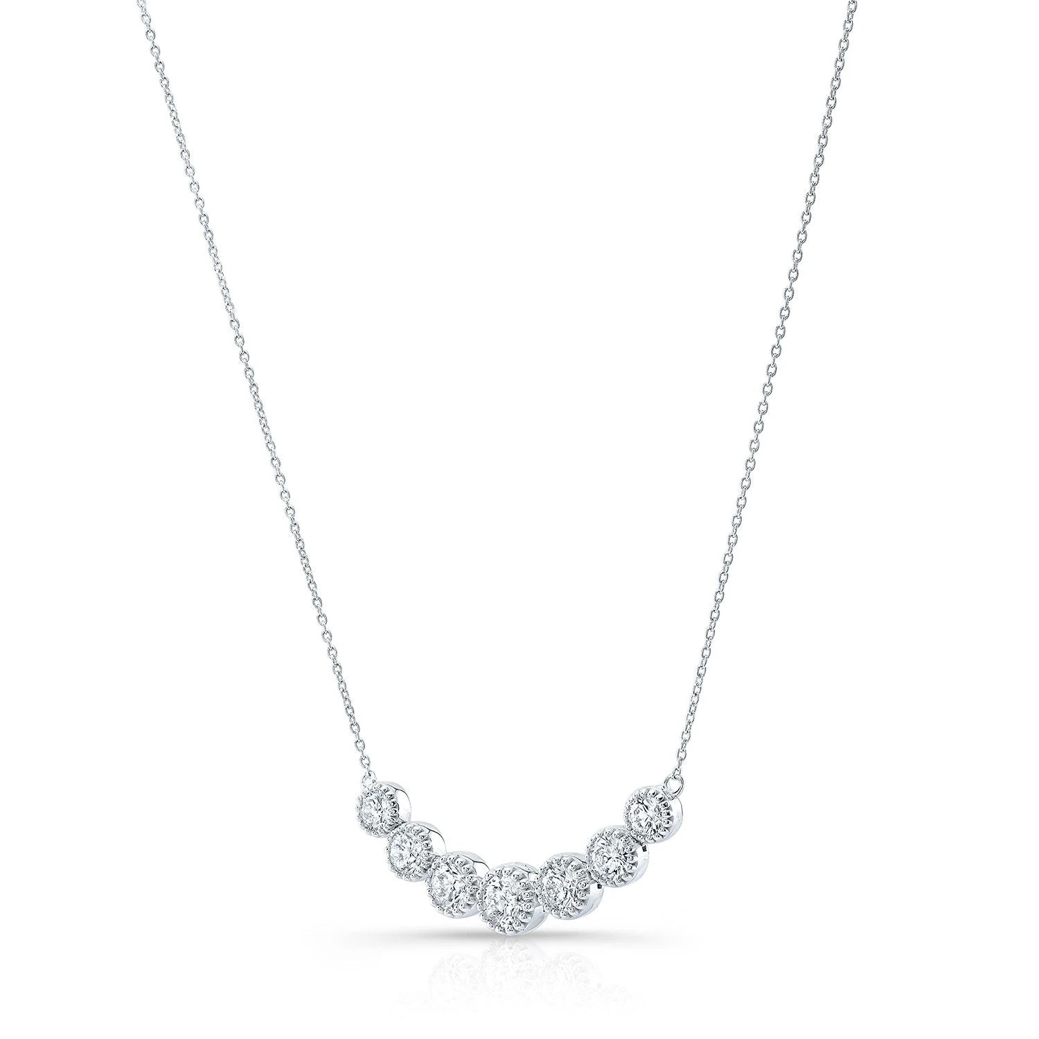 Diamond 7-stone Round Bezel Graduated Necklace With Millgrained Edging In 14k White Gold - Image 2