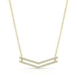 Diamond Micro-prong Set Double Chevron Necklace In 14k Yellow Gold, 18 Inch