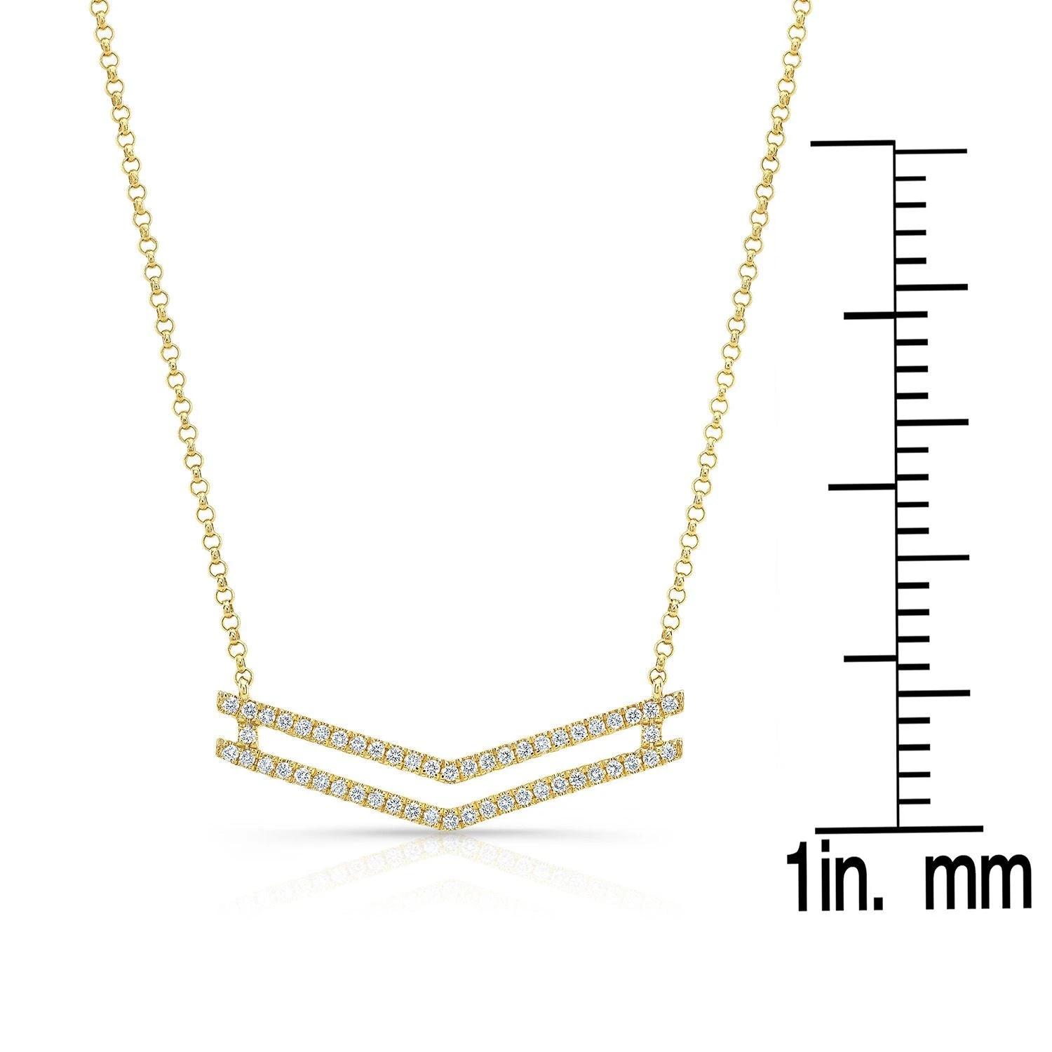 Diamond Micro-prong Set Double Chevron Necklace In 14k Yellow Gold, 18 Inch - Image 3