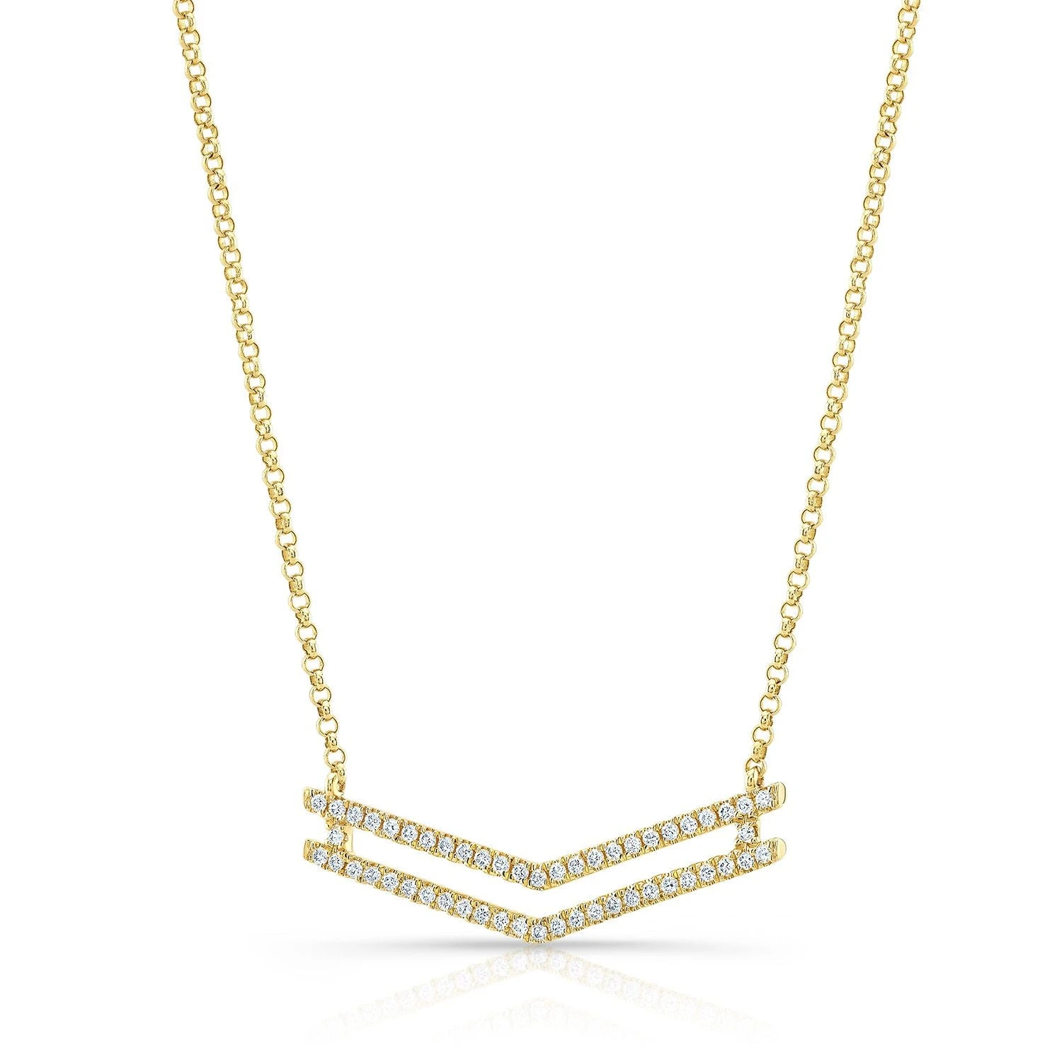 Diamond Micro-prong Set Double Chevron Necklace In 14k Yellow Gold, 18 Inch - Image 2
