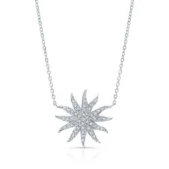 Diamond Pave Aqua Star Necklace In 14k White Gold, 16-18 Inch Adj Chain