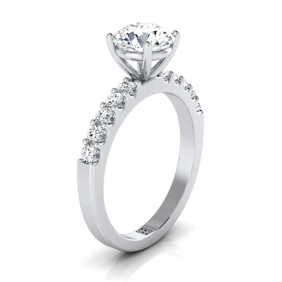Platinum Round Brilliant Simple Linear Diamond Pave Engagement Ring - Image 2
