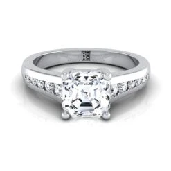 Platinum Asscher Cut Contemporary Tapered Diamond Channel Engagement Ring -1/6ctw