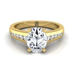 18K Yellow Gold Oval Contemporary Tapered Diamond Channel Engagement Ring -1/6ctw